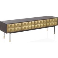 Meuble tv bois de manguier et laiton doré design contemporain - wengué et laiton doré vieilli