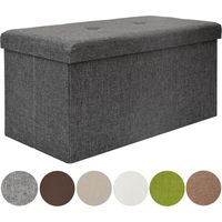 DuneDesign Banc de Rangement 76x38x38cm coffre pliant 80L rembourré Gris