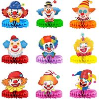 Lot de 9 Décorations de Table Clown pour Carnaval, Décoration de Table en Nid d'abeille 3D, Décoration de Carnaval en Papier Alvéolaire pour Carnaval et Fête à Thème Cirque (9Pcs)