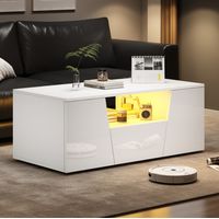 Mesa salón LED con almacenamiento brillo moderna blanco OKMYHOME