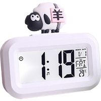 Réveil électronique mouton blanc avec écran LED, calendrier et thermomètre pour bureau