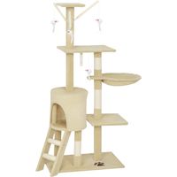 Tour pour chat avec casetta, trespolo, piattaforme, 4 topolini appesi, 60x35x134 cm, beige
