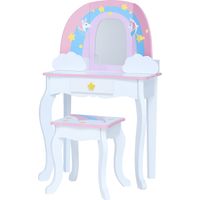 Fantasy Fields di Teamson Kids Little Dreamer Rainbow Unicorn Vanity Set Tavolo da toeletta con specchio, contenitore integrato e sedia sgabello per bambini, bianco, TD-13543F