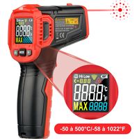 Thermomètre laser digital infrarouge, Ultrixe, thermomètre industriel infrarouge, -50 à 500°C/-58 à 1022°F – Ecran LCD Rétroéclairé,Thermomètre Non Frontal Pour Cuisson/BBQ/Congélate, Piles non inclus