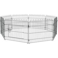 Recinto per cani 8 pannelli acciaio, gabbia per cani cuccioli, box animali interni esterni, Ø180x61 cm, nero