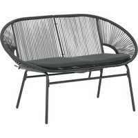 Divano da Giardino 2 Posti in Rattan PE e Acciaio con Cuscini e Braccioli, 132x72x83 cm, Nero