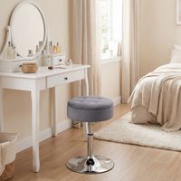 Tabouret de coiffeuse en velours, pivotant avec rangement, hauteur réglable 49-65cm, gris