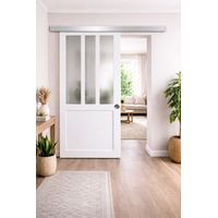 Porta scorrevole da officina bianca con vetro opacizzato H204 x L83 cm, binario in alluminio, gusci GD MENUISERIES