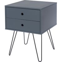 Telford, Metal Leg 2 Drawer Bedside Cabinet - MDF/Metal - 40 x 40 x 54 cm - Blue/Black