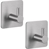 Lot de 2 crochets de fixation muraux adhésifs, cuisine, salle de bains - Acier inoxydable - Chrome - Linxor