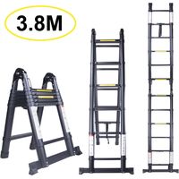 Scala Telescopica Pieghevole 3,8m, Multiuso Allungabile Scaletta in Alluminio EN131 Carico Massimo 150 kg Nero