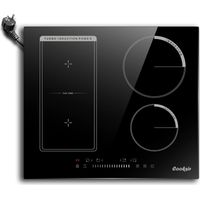 Plaque à Induction 4 Feux avec Prise,Plaque de cuisson électrique, 60cm, 3500W, Encastrable 4 Foyers avec Zone Flexible, 9 Niveaux de Puissance, Cooksir