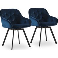 Dining Chairs, 2X Velvet Thick Padded 360°Swivel Armchair with Backrest and Metal Legs, Blue