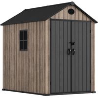 Hoggar – Caseta de Resina Jardín 3,62m2 Oak O40 - Suelo Incluido – Ventana Lateral – Efecto Madera Premium - Doble Puerta Amplia – Protección UV e Impermeable – Cierre con Pasador – Respiraderos