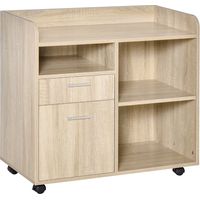 Multipurpose Filing Cabinet, Printer Stand with 2 Drawers, Open Adjustable Storage Shelves for Home Office, Living Room, File Cabinet with Hanging Bar for A4, Letter Size, Oak