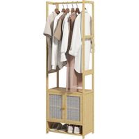Perchero de bambú con armario zapatero barra colgar estante réglable 53x31x168 cm