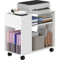 Tablette pour Imprimante avec Roulettes Compartiments Étagères Ouvertes 70x36x60 cm Blanc
