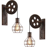 2X Applique, Lampada da Parete in Ferro Industriale Stile, Creativo Illuminazione Puleggia Edison E27 per Cucina Isaland Camera da Letto (Ruggine)