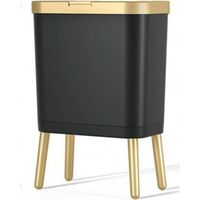 Großer, hoher Abfalleimer mit 15 l Fassungsvermögen, Druckknopfdeckel, elegantes Design, einfache Montage, Schwarz