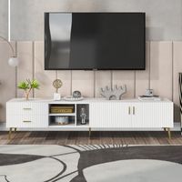 Meuble TV simple pour télé 75",Meuble Télé avec 2 tiroirs + 5 compartiments de rangement,Console multimédia,180 x 35 x 41cm,Blanc