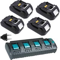 4x BL1830 18V 3,0Ah Batterie de rechange avec DC18SF Chargeur 4 Ports Li-ion Chargeur pour Makita 18V BL1850 BL1850B BL1860B BL1815 BL1840 LXT