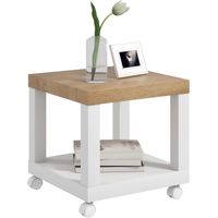 Table d'appoint à roulettes, étagère ouverte, table basse pour salon ou chambre, 40 x 40 x 40 cm, naturel et blanc