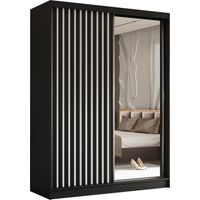 AX LIVING Cabinio Kleiderschrank Schwarz mit Spiegel 160 Weiße Lamell
