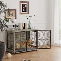 PawHut Hundebox, Hundekiste, Verschließbare Aufenthaltsbox für große Hunde, Grau