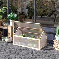 Mini serra, casetta compatta per piante realizzata in legno, pannelli in policarbonato, apertura di ventilazione, 90L x 52W x 49,5H cm, naturale