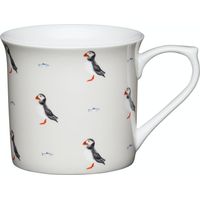 Kitchencraft de Fine Puffin cannelé Mugs imprimés de oiseaux, 300 ml (Set de 4), porcelaine, beige, 11,5 x 8,5 x 8 cm