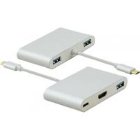 Helos Dockingstation, USB 3.1 Type-C St/3xUSB 3.0/HDMI/Type-C Bu, PREMIUM silber