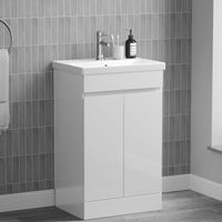 WATERPROOF Gloss White 500mm Bathroom Vanity Unit Basin Sink Two Door Cabinet