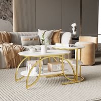 Round Coffee Table set of 2,living room Sofa table,Marble Texture Design,Metal Frame,for Living Room,Modern Nesting Tables,Or