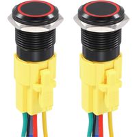 2er-Pack 16 mm / 5/8" Drucktaster aus Aluminiumlegierung, 12 V/24 V DC, 1 Schließer/Öffner, Stecker mit Kabel für Auto- und Bootssysteme, Rot