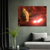 LED Wandbild beleuchtet Leuchtbild Wanddekoration Buddha Kunstdruck mit Beleuchtung, Batterien, 3x LED Leuchtmittel, LxH 45x30 cm