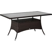 Esstisch Gartentisch Polyrattan Glastisch 150x85x74cm, Sicherheitsglas Braun Schwarz, ideal für Garten & Terrasse