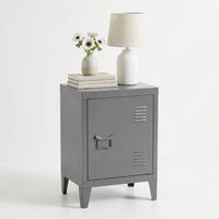 FurnitureR Office Storage Cabinet, Small Filing Cabinet, Metal Cupboard with Flush Doors, 2 Compartments, Grey