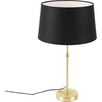 QAZQA Moderno Lámpara de mesa dorada/latón con pantalla de lino negra 35 cm - Parte Acero /Lino Redonda /Cilíndra /Alargada Adecuado para LED Max. 1 x 60 Watt