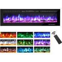 60-Inch Stylish Electric Fireplace, Touchscreen Glass Panel, Nine-Colour Adjustable Flame, Freestanding Wall Mounted Heater with Crystal & Log Kits, Black