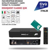 Pack Récepteur Décodeur Satellite Digiquest Classic Q30 + Carte Tivùsat Tv, 72 Chaines Italiennes, HD, Enregistrement Par USB
