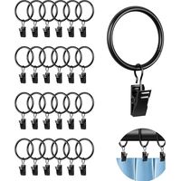 25 Pieces Black Metal Curtain Rings with Strong Clips, Heavy Duty Curtain Clips, Curtain Clip Hook, for Curtain Rods, Windows, Doors, Shower Curtains