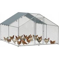 Corral para Gallinas Gallinero Metálico Grande de 3x3,4x1,9 m con Cubierta Impermeable y Anti-UV Plata