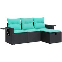 vidaXL 4 Piece Garden Sofa Set with Cushions Black Poly Rattan