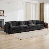 AMXCNOY Cloud Sofa 4 Seats (Ottoman is not included), Modern Sectional Couch, for Living Room Bedroom and Apartment, Comfy Double Layer Upholstered Seat Cushion, Breathable Chenille Fabric,Black,DEFO5