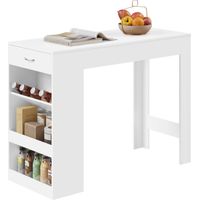 Woltu – Table de bar haute 120x50x90 cm – 1 tiroir et 2 étagères ouvertes – Bois d'ingénierie blanc – Design moderne pour petits espaces
