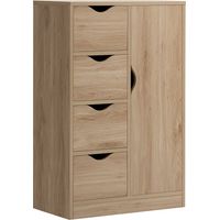 HOMCOM Meuble de rangement buffet commode moderne 1 placard et 4 tiroirs - en bois - pour salon, cuisine, entrée, salle à manger - marron