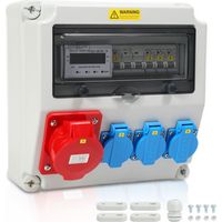 Randaco Coffret De Chantier Distributeur de courant mural avec compteur de courant triphasé et MCB, distributeur de courant de chantier avec 3 prises Schuko CEE 32A