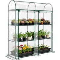 Serre de Jardin avec étagères 3 niveaux, Petite Serre en Bâche PVC et Châssis Acier, 2 Portes Roulantes, Transparent