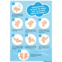 PANNEAU SIGNALETIQUE COVID 19. ECOLE COMMENT BIEN SE LAVER LES MAINS AVEC UN PRODUIT HYDRO-ALCOOLIQUE (G1502) - Plastique PVC 1,5 mm - 150 x 210 mm
