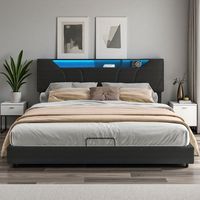 Lit Double 160x200 - LED - Sommier Renforcé - Coffre de Rangement - Design Moderne